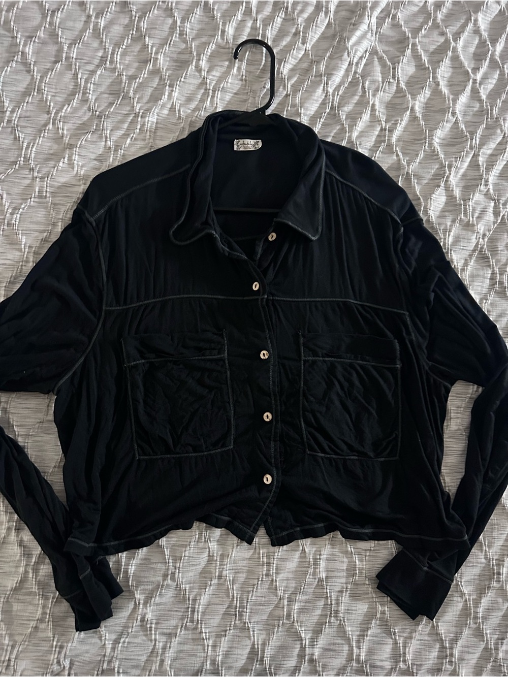 Free People Black Button-Down Shirt